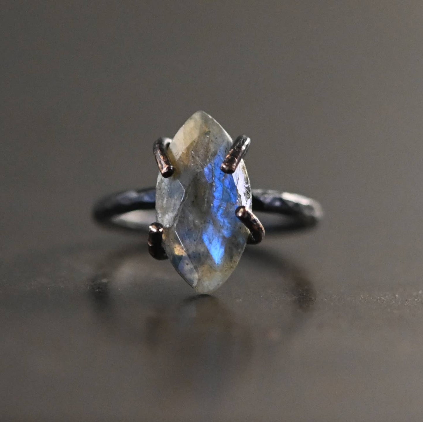 Gunmetal Marquise Ring - Labradorite