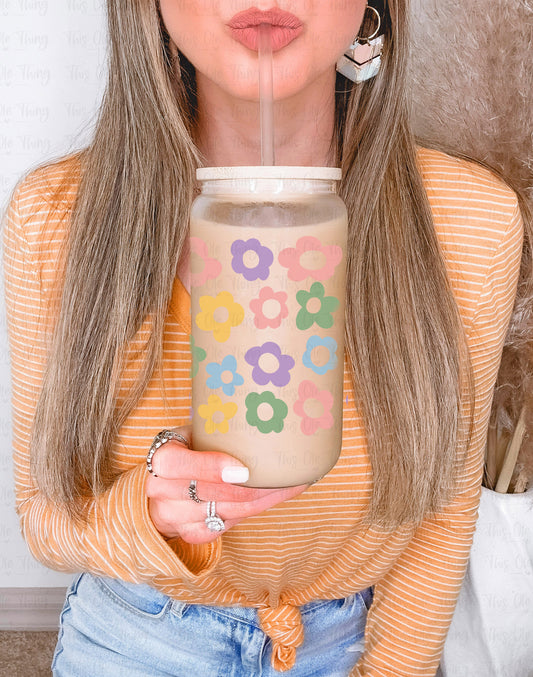 16oz Boho Flower Glass Can