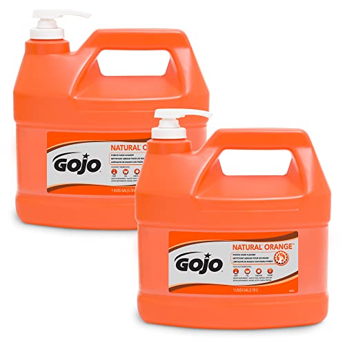 GOJO Natural* Orange Pumice Industrial Hand Cleaner, 1 Gallon Quick Acting Lotion Hand Cleaner with Pumice Pump Bottle (Pack of 2) - 0955-02