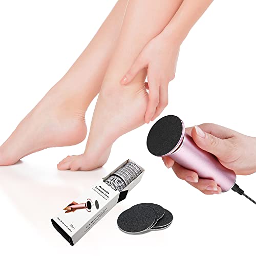 Dr.Pedi Callus Remover for Feet Electric Foot (Speed Adjustable) with 60pcs Replacement Sandpaper Discs Professional Pedicure Foot File for Women Men Dead Dry Hard Skin Calluses Pink