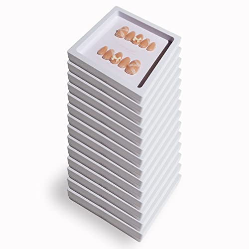 LIGHT RAIN Press on Nail Packaging for Salon - 4.3 x 4.3 X 0.8 Inch 3D Floating Frame, Storage Box Case 14 pcs, Display Card 14 pcs, Pre-cut Double Sided Strong Tape 30 pcs, OPP bag 14 pcs