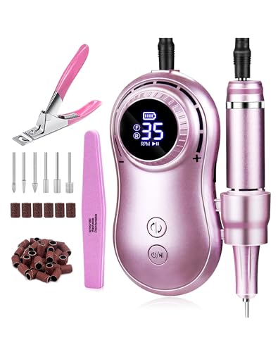LAVAED 35000RPM Nail Drill Rechargeable Portable Professional Nail File Electric Nail Drill Kit, Drill Nails with Smart LCD Screen for Acrylic Nail Drill Gel Nail Manicure Pedicure(Rose Gold)