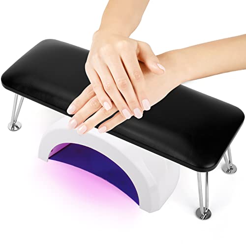 Nail Hand Rest Cushion, Microfiber Leather Arm Rest Nail Table for Fingernails and Toenails, Professional Manicure Nail Pillow Hand Rest Stand for Nail Technician Salon Use (Black)