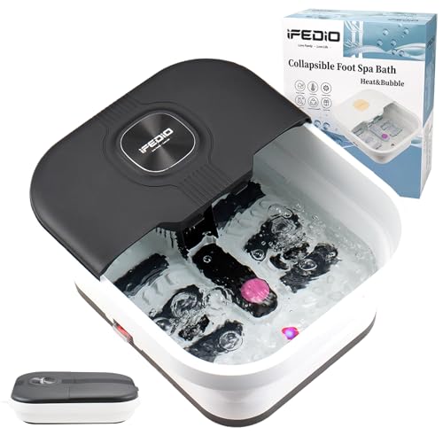 iFedio Foot Spa with Heat and Massage and Jets,Collapsible Pedicure Foot Spa,Foot Bath with Foot Stone, 6 Massage Roller and Bubble,Foot Soak Tub Gifts for Women/Men(Black)