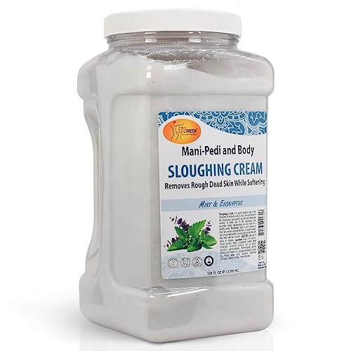 SPA REDI - Foot Cream, Sloughing Lotion, Mint and Eucalyptus 128 Oz - Pedicure Massage Foot Care for Dry Cracked Feet, Scrub Gently, Exfoliating, Smooths and Eliminates Buildup of Dead Skin