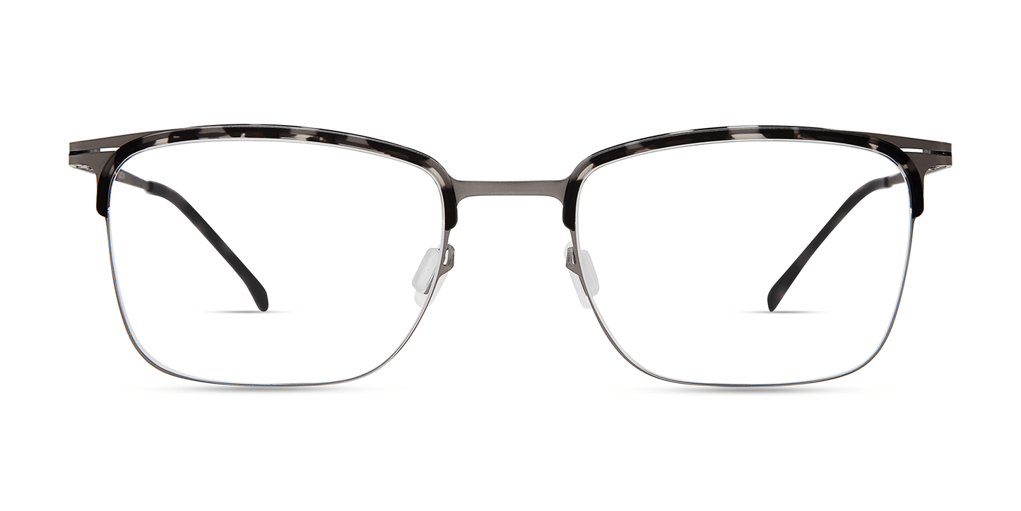 modo 4423 prescription optical eyewear glasses made in japan titanium tr90 acetate lightweight durable strong flexible comfortable modern contemporary casual clean sleek thin semi rimless tortoise gunmetal grey front