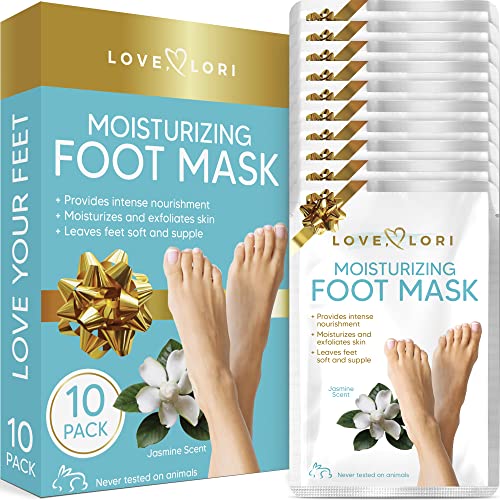 Love Lori, Foot Moisturizer Socks (10 Pack) - Foot Mask Moisturizing for Dry Cracked Feet & Heel - Feet Mask for Baby Feet - Foot Care for Women - Self Care Spa Gifts for Women