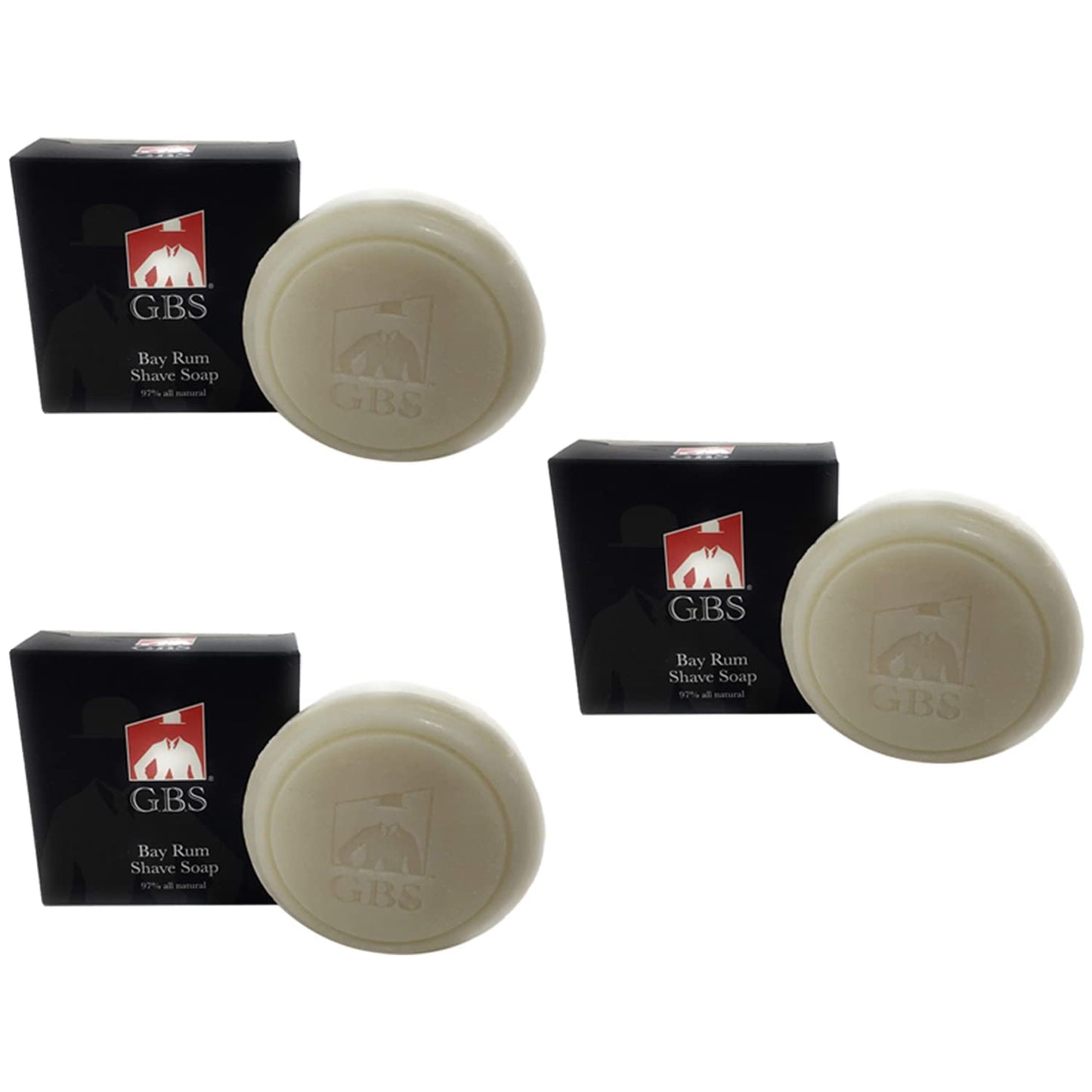 G.B.S 97% All Natural Shave Soap - Creates a Rich Lather Foam for Wet Shaving Experience (3 Pack Bay Rum) Birthday Gift