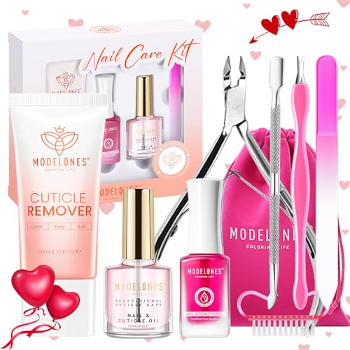 modelones Cuticle Remover and Cuticle Oil Kit- Cuticle Care Kit with Nail Strengthener & Cuticle Oil Cuticle Trimmer Set Cuticle Softener & Moisturize Manicure Kit for Nail Salon Home Use