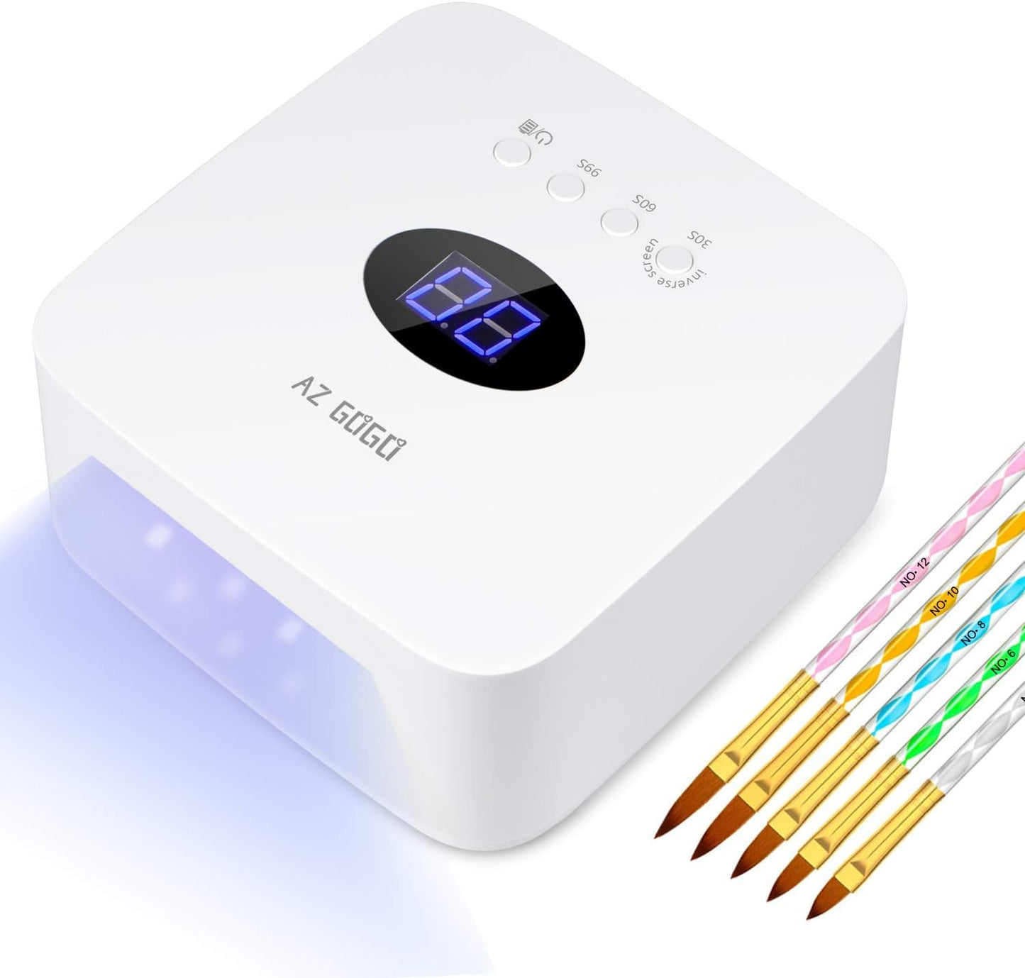 AZ GOGO Cordless LED Nail Lamp, Rechargeable UV Led Nail Dryer for Gel Polish & All Nails - Multi-Function Use for Home and Salon(White)