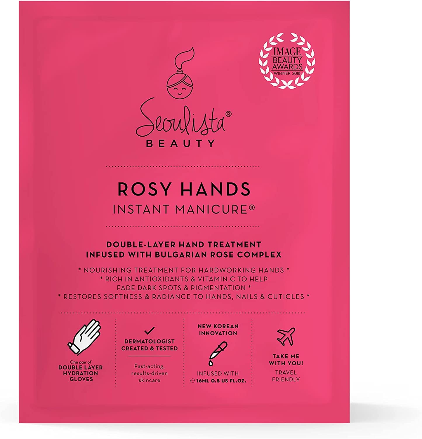 Seoulista Beauty Rosy Hands Instant Manicure - At-Home Hand Treatment with Rose Oil, Hydrates, Softens & Revitalizes Dry Hands, Self-Heating, Cuticle Care, Natural Ingredients, Vegan, Cruelty-Free