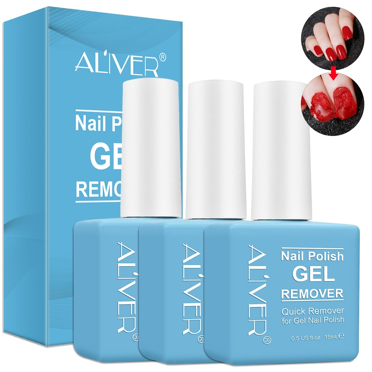 Gel Nail Polish Remover 3 Pack, Gel Remover for Nails - Quickly & Easily Remove Nail Polish Within 5-6 Minutes, No Need Tin Foil & Don't Hurt Nails, Professional Non-Irritating Nail Polish Remover 3Pc