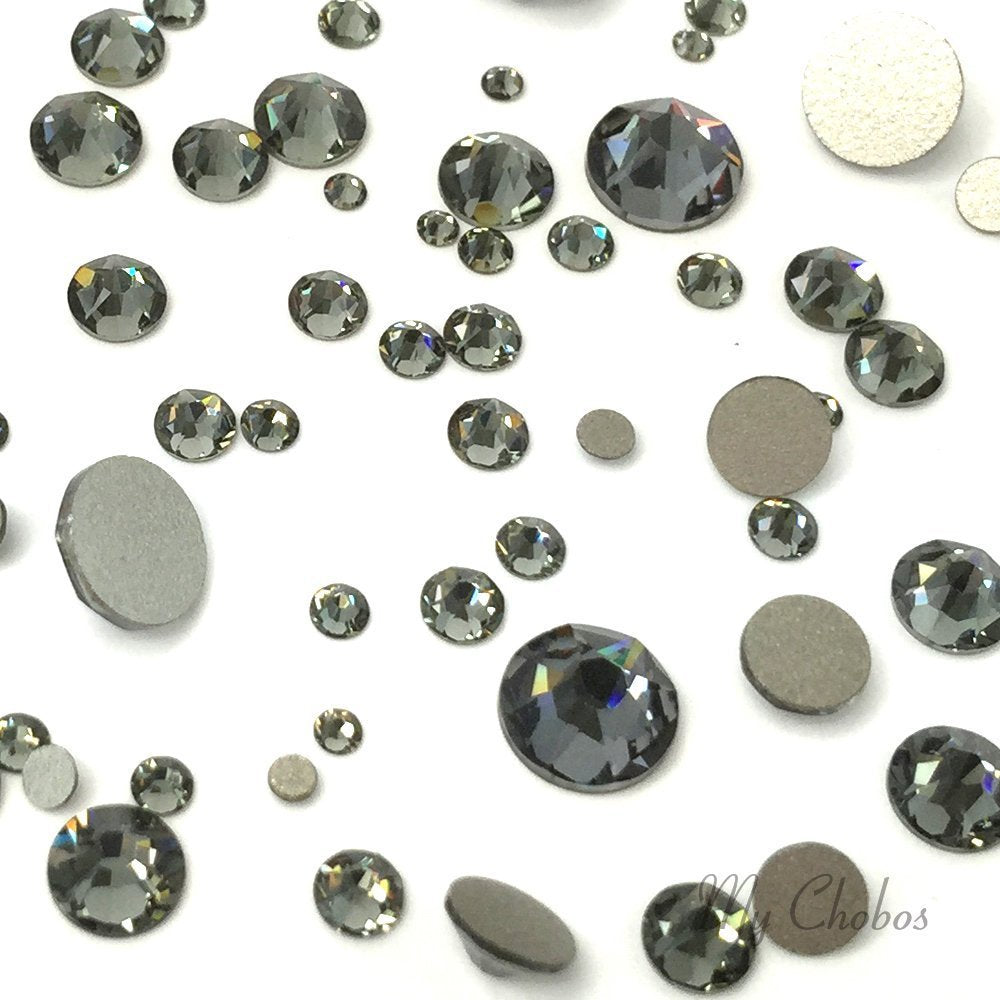 BLACK DIAMOND (215) 144 pcs Swarovski 2058/2088 Crystal Flatbacks rhinestones nail art mixed with Sizes ss5, ss7, ss9, ss12, ss16, ss20, ss30