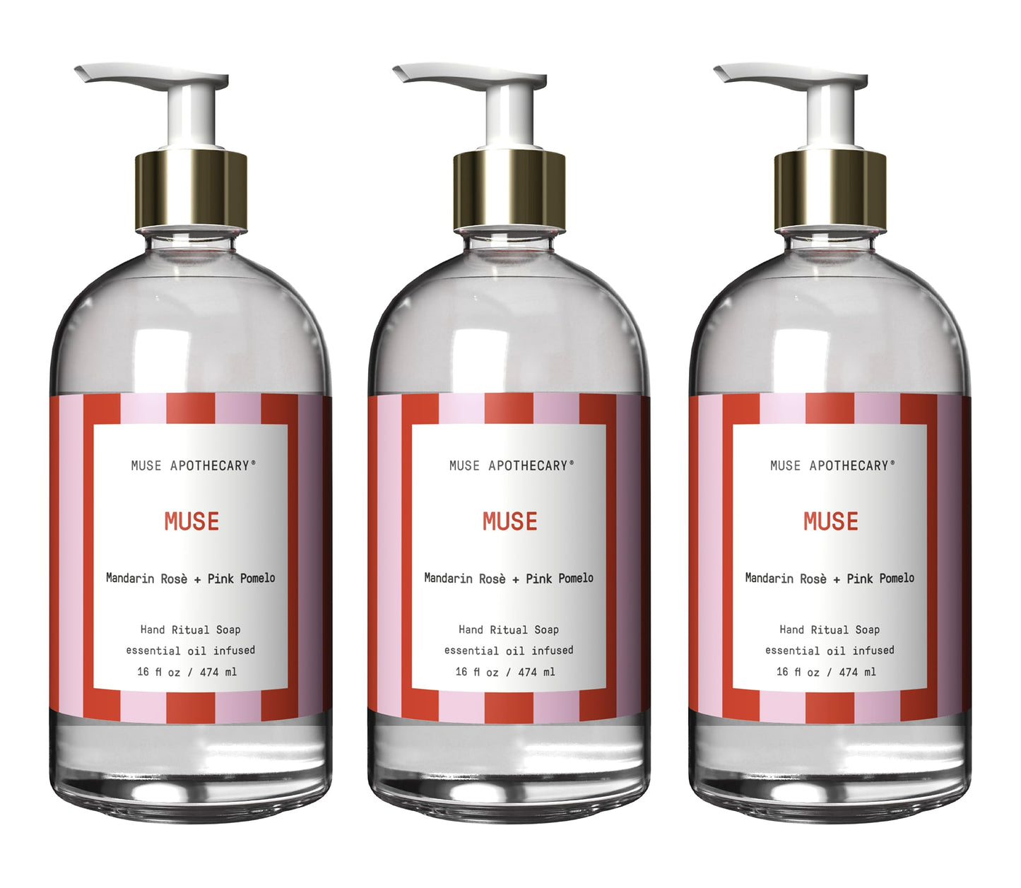 Muse Bath Apothecary Hand Ritual - Aromatic and Nourishing Hand Soap, Infused with Natural Aromatherapy Essential Oils - Great Valentine's Day Gift - 16 oz, Mandarin Rosè + Pink Pomelo, 3 Pack