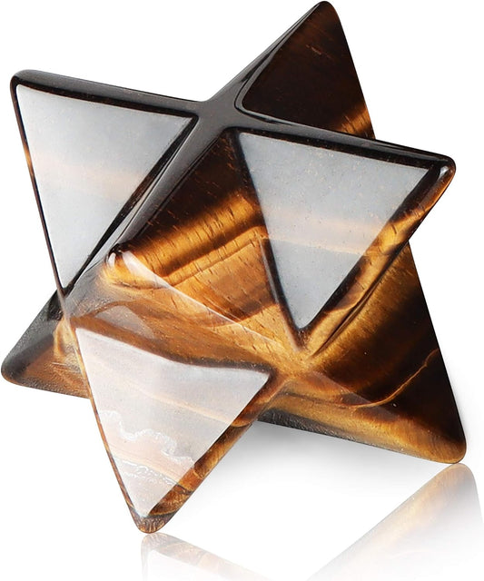 Artistone 1.0" Natural Tiger Eye Crystal Merkaba Protection Star,Hand Carved Healing Eight-Pointed Sacred Star for Meditation,Spiritual Positive Energy Therapy