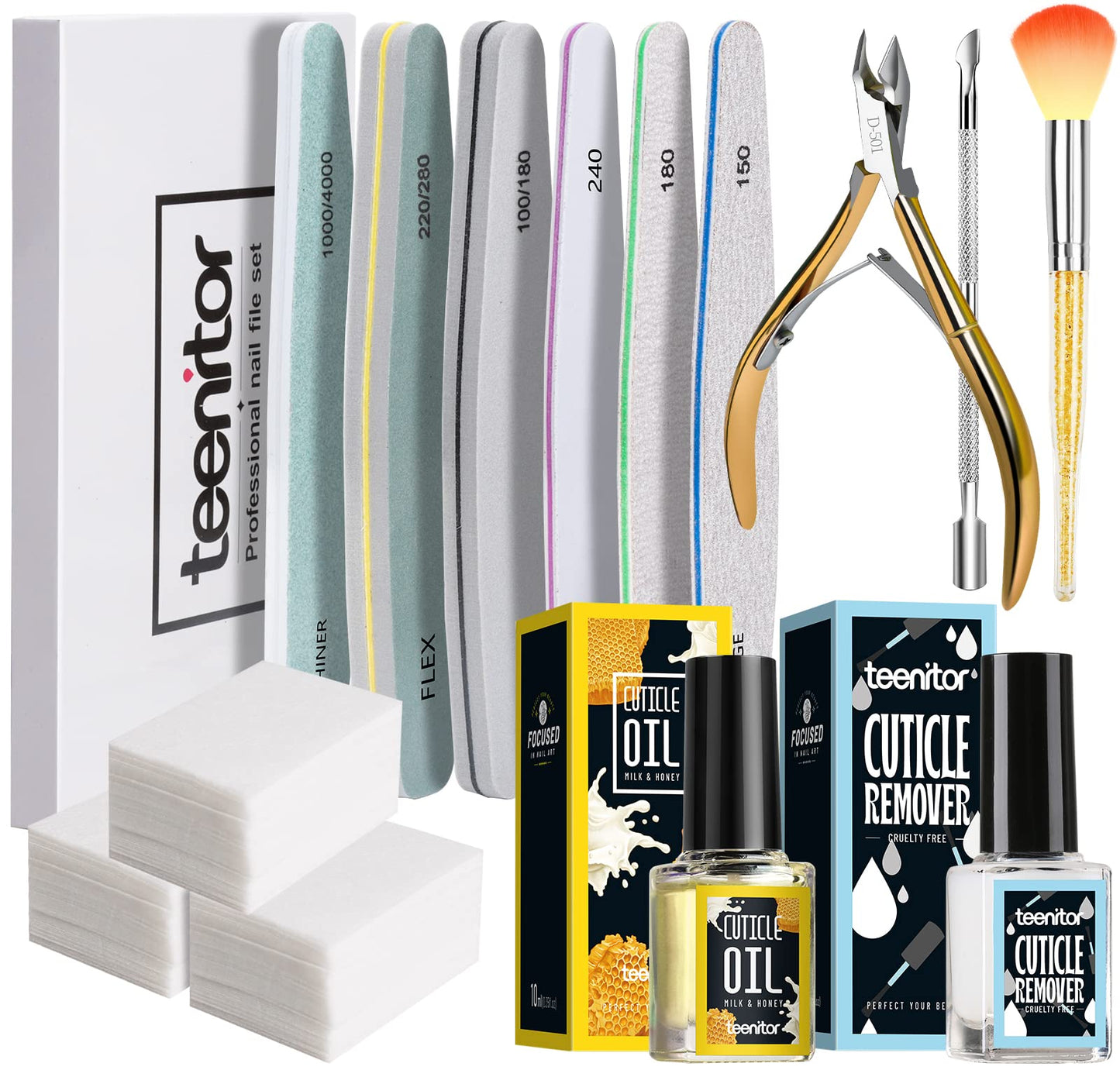 Teenitor Nail and Cuticle Care Tools kit with Cuticle Remover, Nail Files Buffer, Cuticle Nail Clipper, Cuticle Peeler Scraper Pusher and Cutter,Cuticle Oil and Clean Cotton Pad
