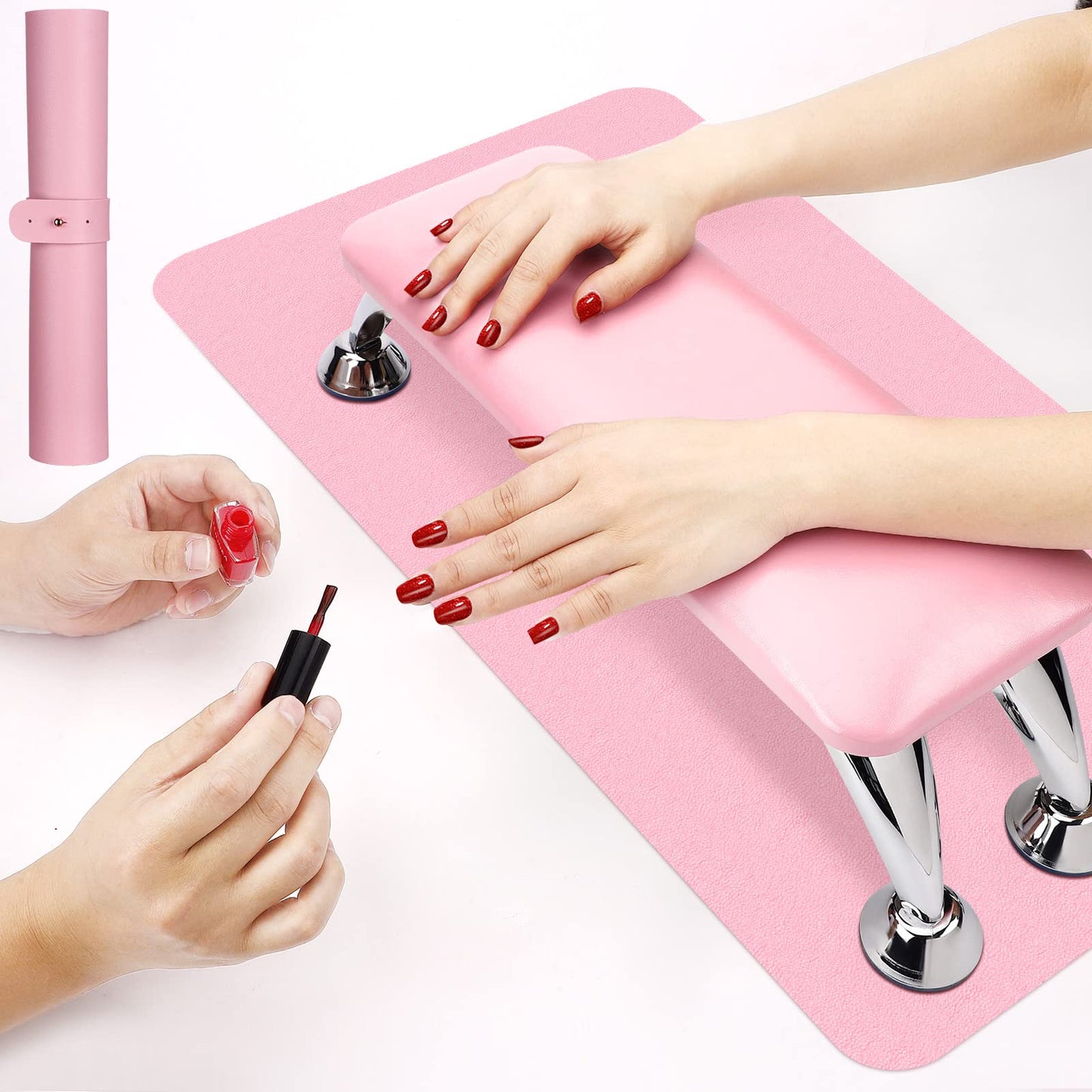 Loopeer 2 Set Nail Arm Rest for Acrylic Nails with Foldable Nail Table Mat Nail Hand Rest Cushion Nail Rest Stand Manicure Nail Tech Supplies Soft Pillow Footstool for Nail Technician (Pink)