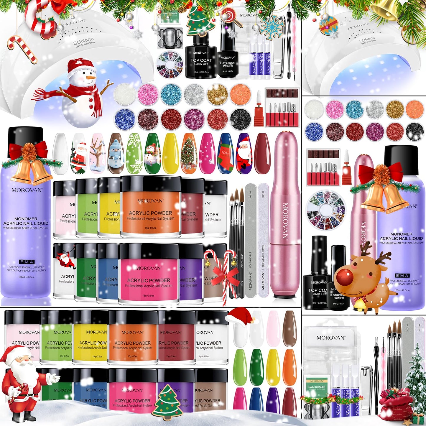 Morovan Acrylic Nail Kit with Drill: 12 Colors Acrylic Nail Powder with UV Light Nail Kit Acrylic Set for Beginners Nail Kit Set Professional Acrylic with Everything DIY at Home