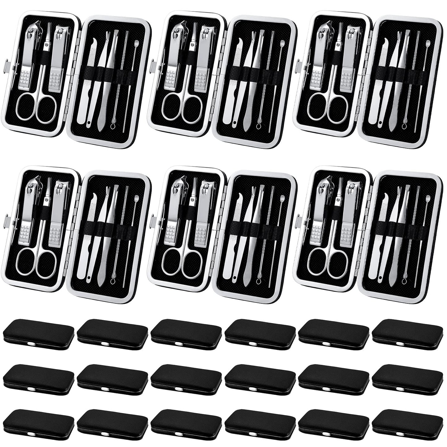 Lasnten 24 Set Manicure Set Bulk Nail Clippers Grooming Nail Kit Stainless Steel Professional Pedicure Kit Pedicure Tools with Travel Case Gifts for Men Women Personal Nail (Black,8 in 1)