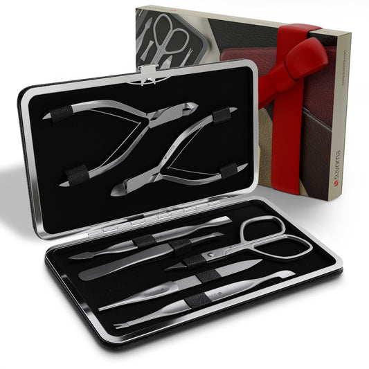 Suvorna Manicure Kit and Pedicure Kit 7pcs Manicure Set with Toenail Clippers, Cuticle Nippers, Nail Scissors, Nail File, Cuticle Pusher, Tweezers, Nail Cleaner, Cuticle Knife, Hang Nail Remover Tool