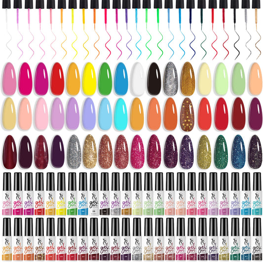 SXC Cosmetics Gel Liner Nail Art Set of 48 Colors Series Paint Polish for Swirl Nails with Built-in Thin Brush in Bottle Soak off Painting Drawing designs