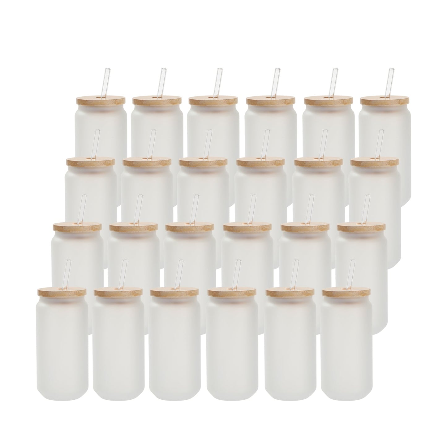 24 PCS & 120 PCS & 240 PCS Sublimation Blanks Glass Cans Tumblers Frosted Bulk 18 OZ with Bamboo Lid and Glass Straw