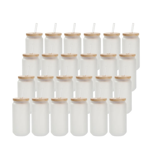 24 PCS & 120 PCS & 240 PCS Sublimation Blanks Glass Cans Tumblers Frosted Bulk 18 OZ with Bamboo Lid and Glass Straw