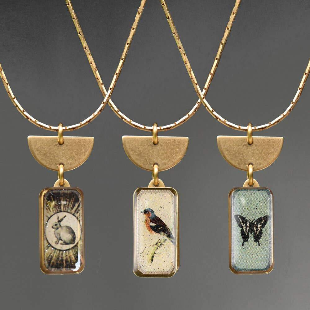 Half Moon Brass Necklace - Bird