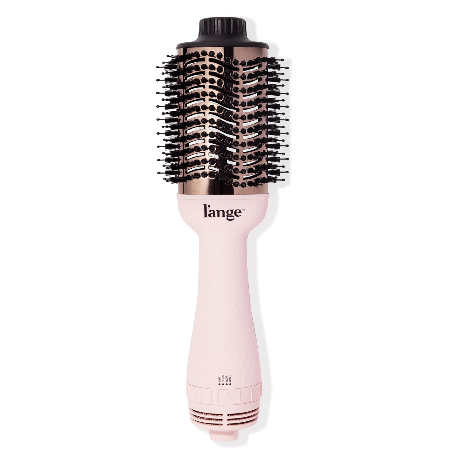 Blush 75mm titanium brush dryer with black bristles, cool tip with black LĄŻange logo