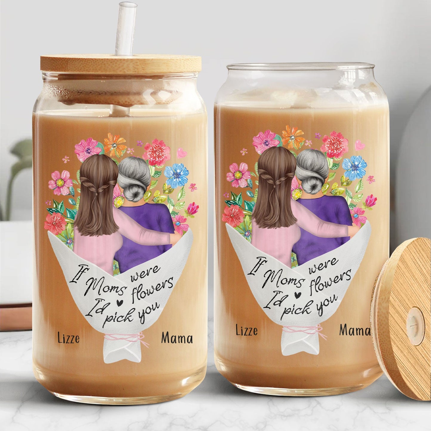 If Moms Were Flowers - Gift For Mother From Daughter - Personalized Clear Glass Can