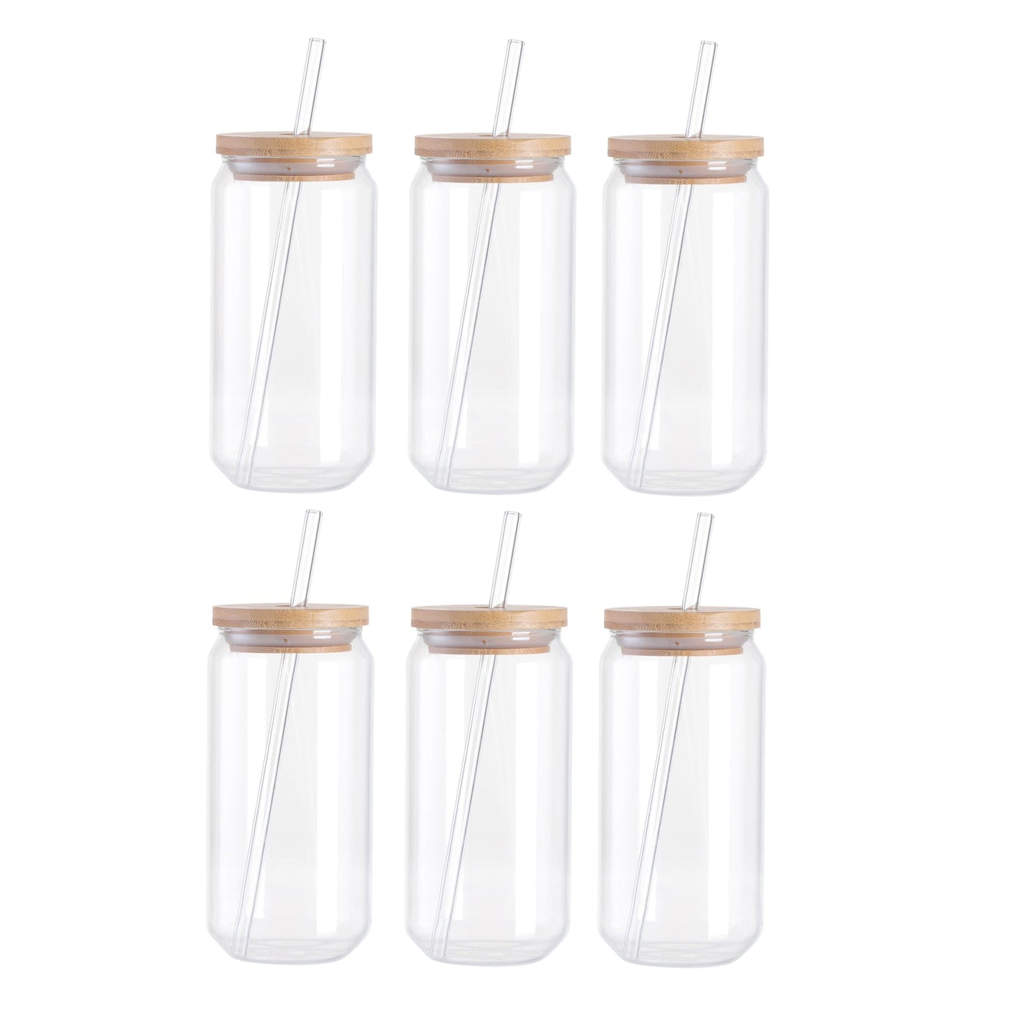 Sublimation Glass Beer Can Frosted White or Clear with Bamboo Lid and Glass Straw 18 OZ 6 Pack