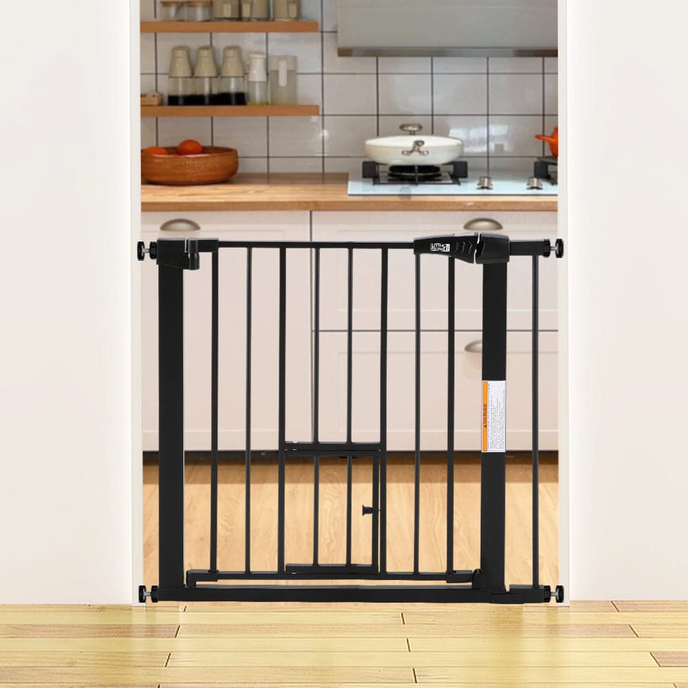 Pet Safety Gate Stair Pressure Fit with Lockable Cat Flap