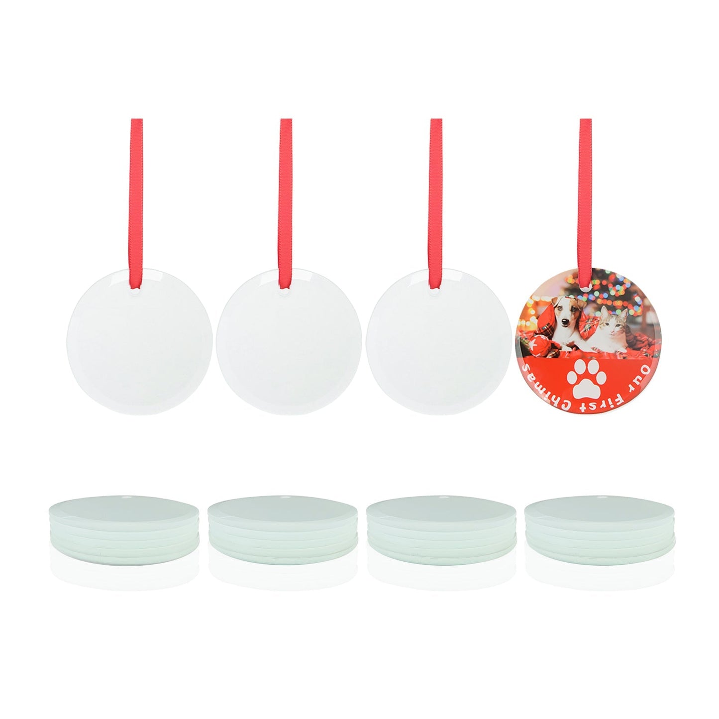 Sublimation Glass Ornament with Red Ribbon 3 Inch Round 24 PCS