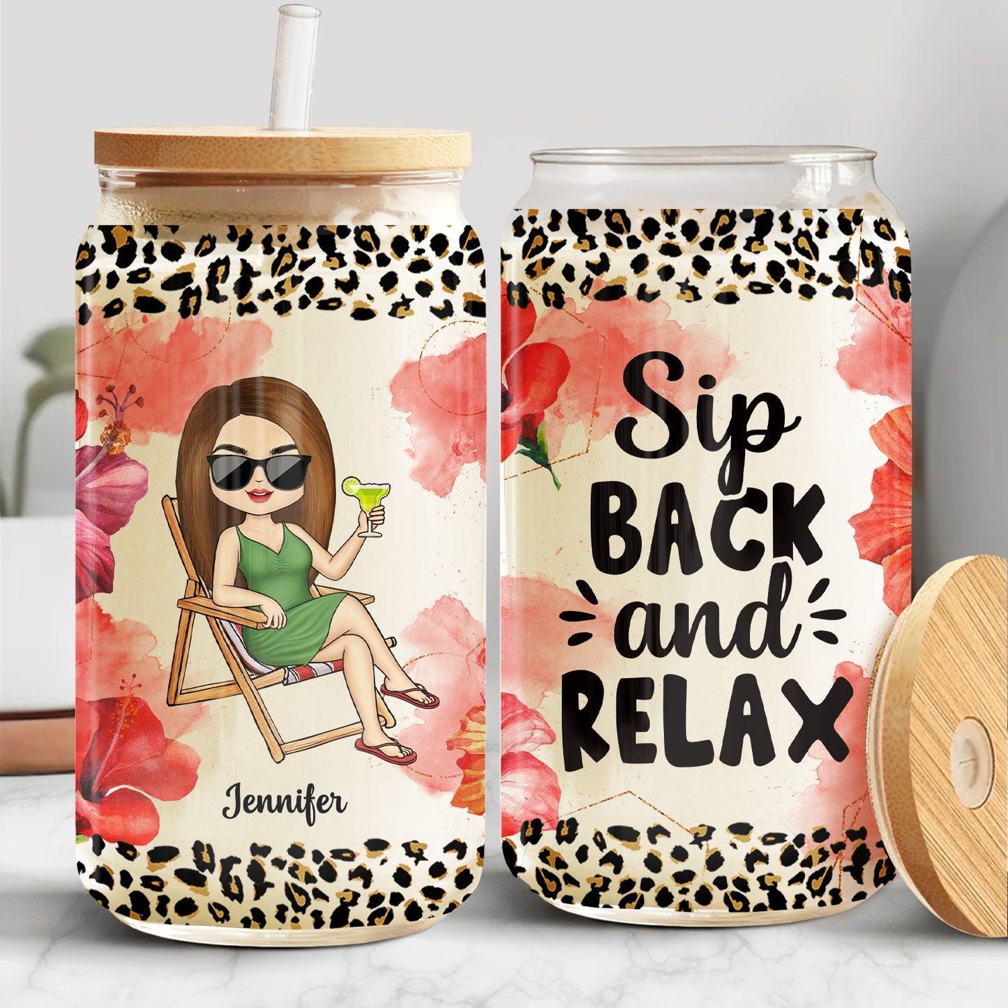 Sip Back And Relax - Gift For Yourself, Women, Men - Personalized Clear Glass Can