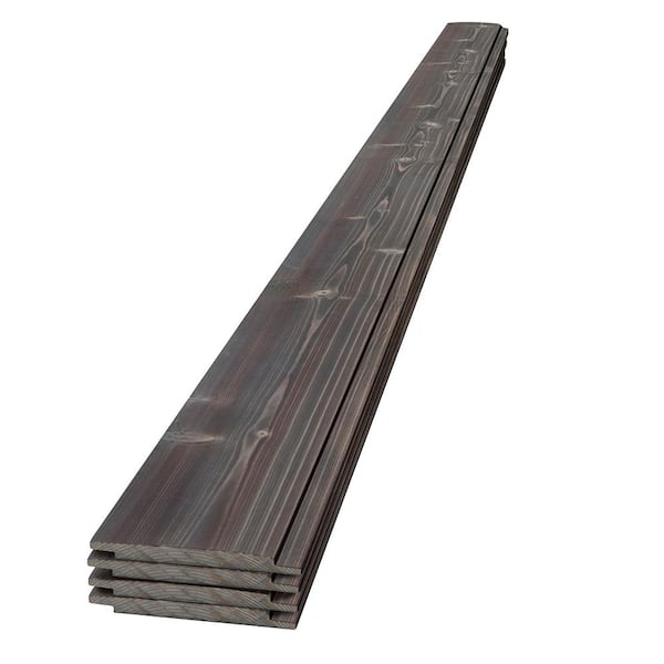 6" x 4' Charred Wood Pine Shiplap Board, Ash Gray