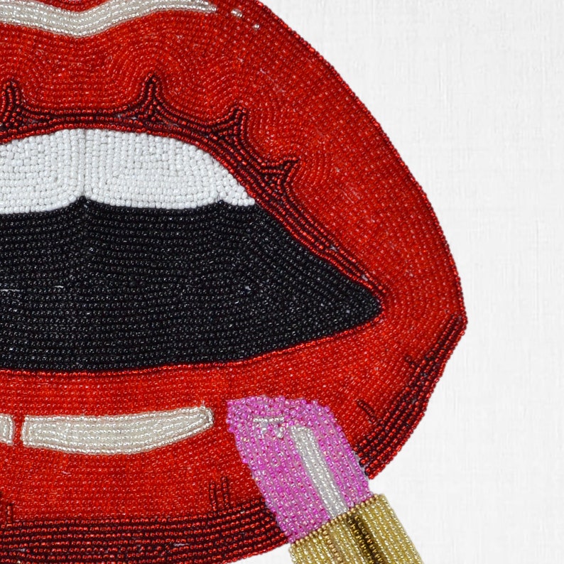 Lipstick Beaded Wall Art, Silence Beaded Wall Art