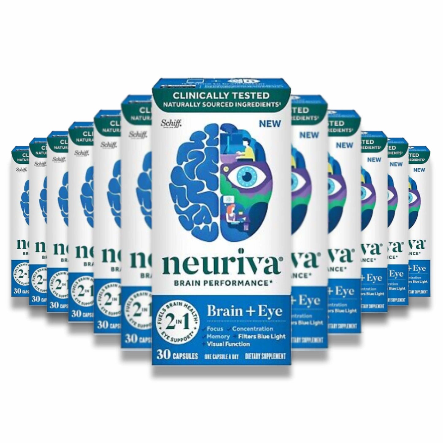 Neuriva - Brain + Eye Capsules Brain Performance Supplement Filters Blue Light - 30 Ct - 12 Pack