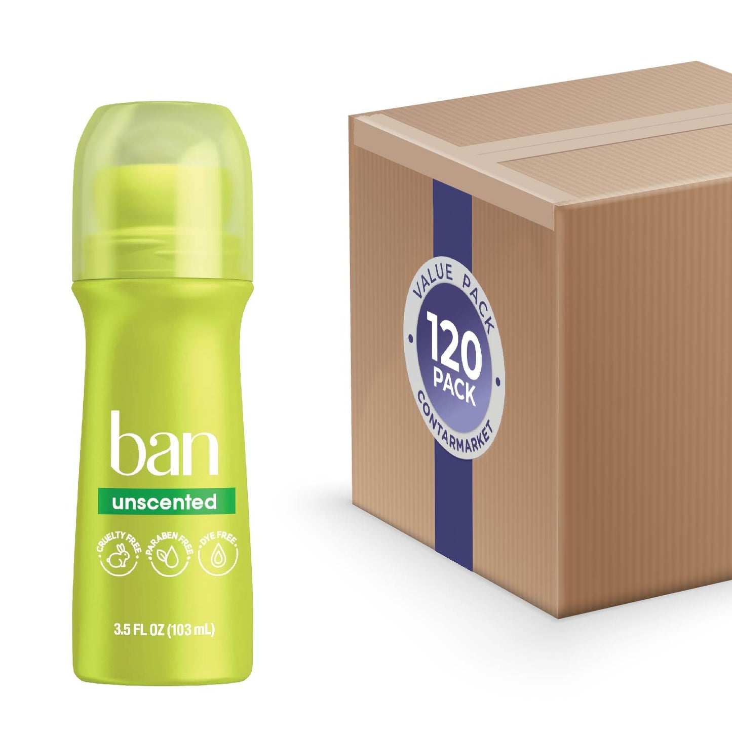 Ban Roll On Antiperspirant Deodorant, Unscented, 3.5 Oz - 120 Pack