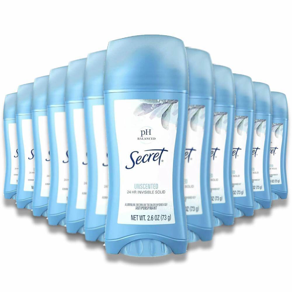 Secret - Invisible Solid Antiperspirant Deodorant, Unscented - 2.6 Oz  - 12 Pack