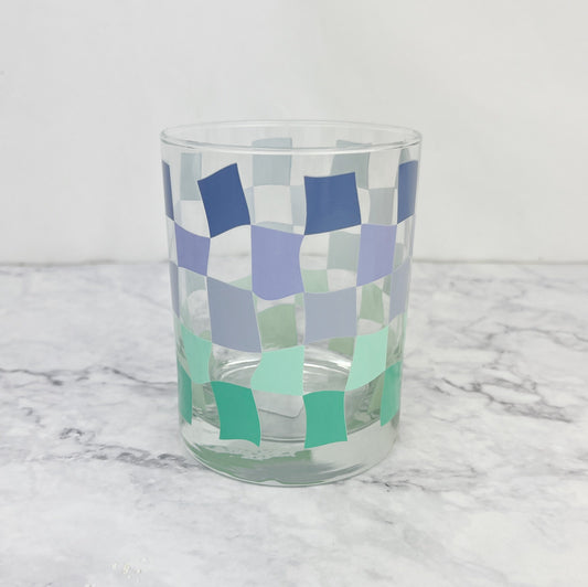 Blue Wavy Checkered Rocks Glass