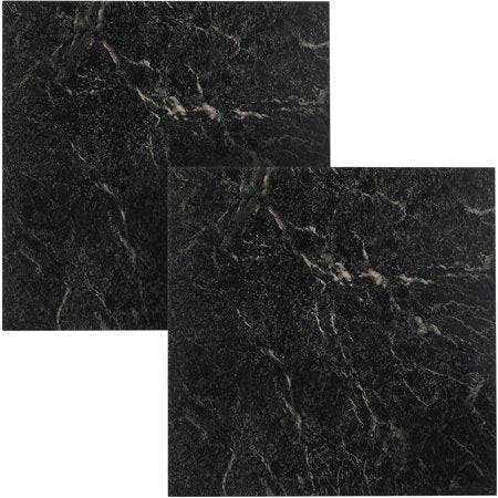 NEXUS Black with White Vein Marble 12x12 Self Adhesive Vinyl Floor Tile - 20 Tiles/20 Sq.Ft., 2 pack