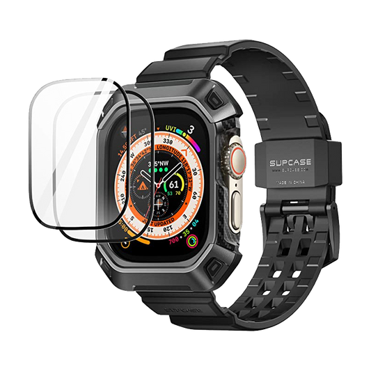 Apple Watch Ultra Unicorn Beetle PRO Wristband Case with Tempered Glass Screen Protectors (49mm)-Black