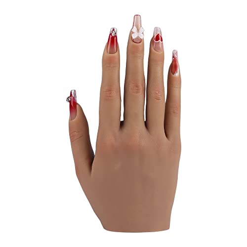Practice Hand for Acrylic Nails Silicone Female Mannequin Life Size Hand as Nail Practice Hands Sketch Jewelry Ring Glove Watch Display with Nail 18cm