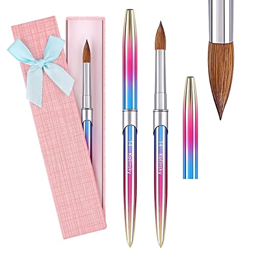 GSWOI 100% Kolinsky Acrylic Nail Brush(size 14), Acrylic Powder Brush for Nail Art 3D Round Shape, Nail Brushes for Acrylic Application