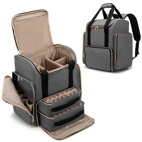 LUXJA Nail Polish Organizer Backpack Holds 70 Bottles and a Nail Lamp, Nail Polish Bag with 2 Removable Cases and Tools Storage Pockets (Patented), Gray