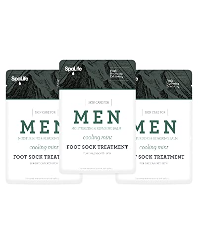 Spa Life Men's Cooling Mint Foot Repair Balm and Moisturizing Socks Set - Revitalizing Hydrating Foot Mask for Soothing Tired, Achy Feet and Softening Dry, Cracked Skin One Size Fits Most- 3 Pairs