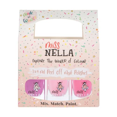 MISS NELLA SWEET LITTLE PACK, Nail Polish Set-Easy Pell off And Water Based Formula, 3 Colors of Nail Glitter set- Cheeky Bunny, Pink A Boo & Little Poppet, Perfect Kids Nail Polish