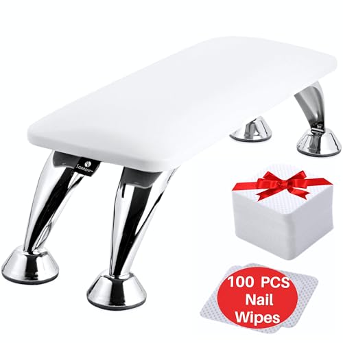 Sorreni Arm Rest for Nails Tech - Non-Slip Nail Arm Rest, Hand Rest for Nails Tech w/ 100PCS Nail Wipes, Nail Arm Rest for Nail Tech, Nail Hand Rest, Nail Rest Stand, Reposabrazos Para Manicura(White)