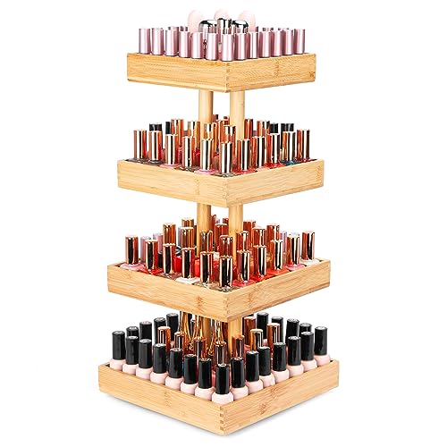 Homde Nail Polish Organizer Bamboo, 360 Rotating Storage Holder for Nail Polish whit 4 Tier Ladder Organizers, Display Rack Stand for Fingernail Polish & Essential Oil