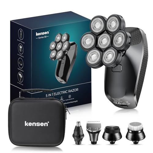 kensen 7D Head Shaver,5 in 1 Bald Head Shavers for Men, Head Electric Razor with Nose Hair Sideburns Trimmer, Waterproof Wet/Dry Mens Grooming Kit, LED Display, USB Rechargeable, Gifts Travel Case